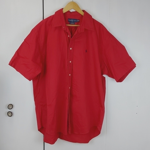 Ralph Lauren Short sleeve Red Button down Blue PONY Shirt preppy Sz.XXL - Picture 1 of 9